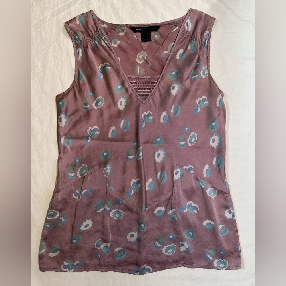 Violet Floral Print Marc Jacobs Satin Blouse